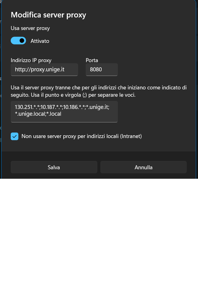 finestra impostazioni proxy