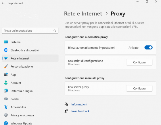Configurazione proxy automatizzata